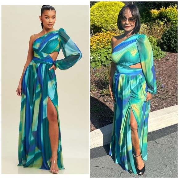 Luxxel Dresses & Skirts - One-Shoulder Multicolor Maxi Dress